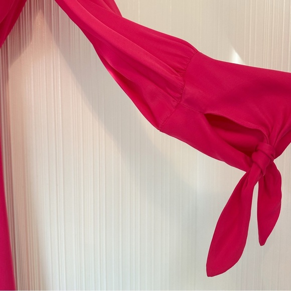 NEW! Farm Rio x Anthropologie Maxi/Midi Pink/ Long-Sleeve Cutout/Keyhole Satin - Picture 10 of 15